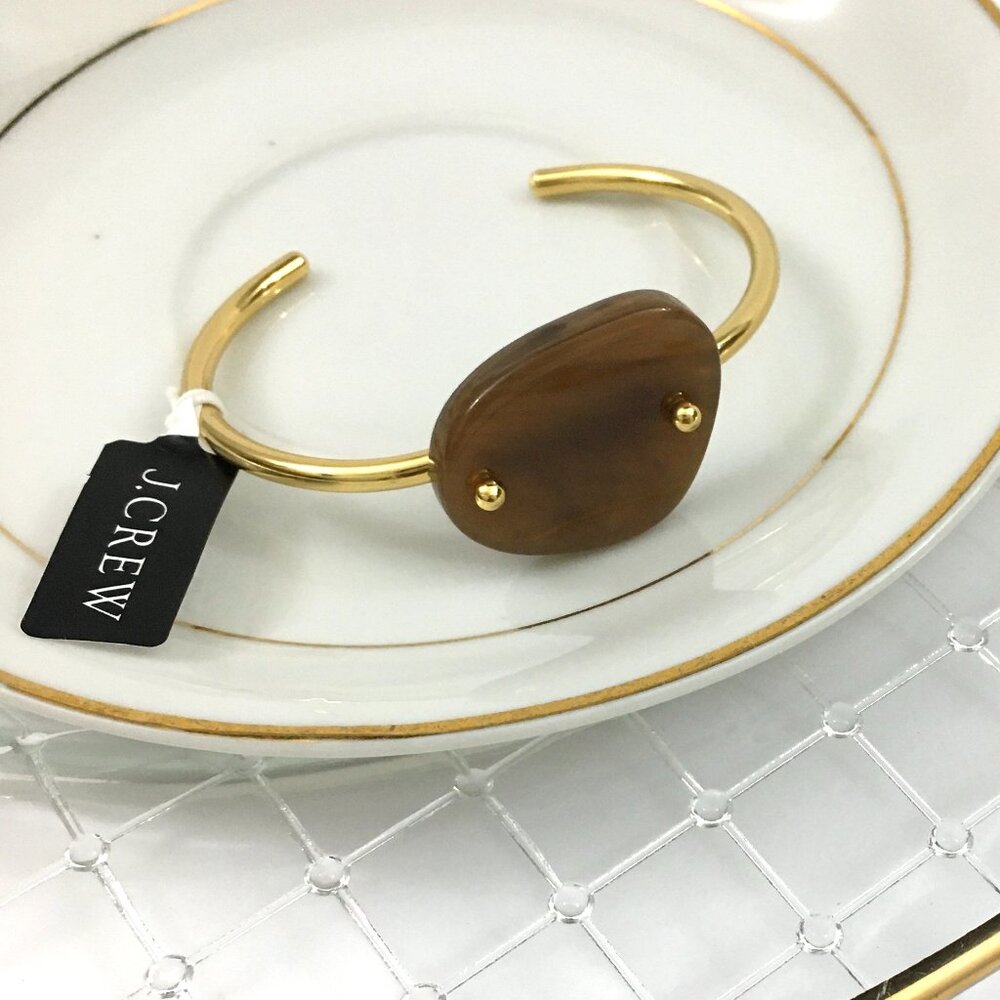 NEW! J.Crew Acetate Stone Open Cuff Bangle Deep Amber - OS